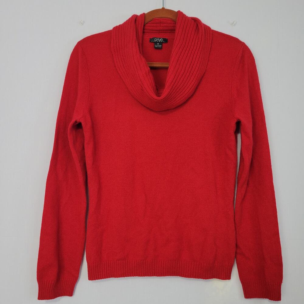 Prive 100% Cashmere Cowl Neck Pullover Sweater size M Red Classic Old Money